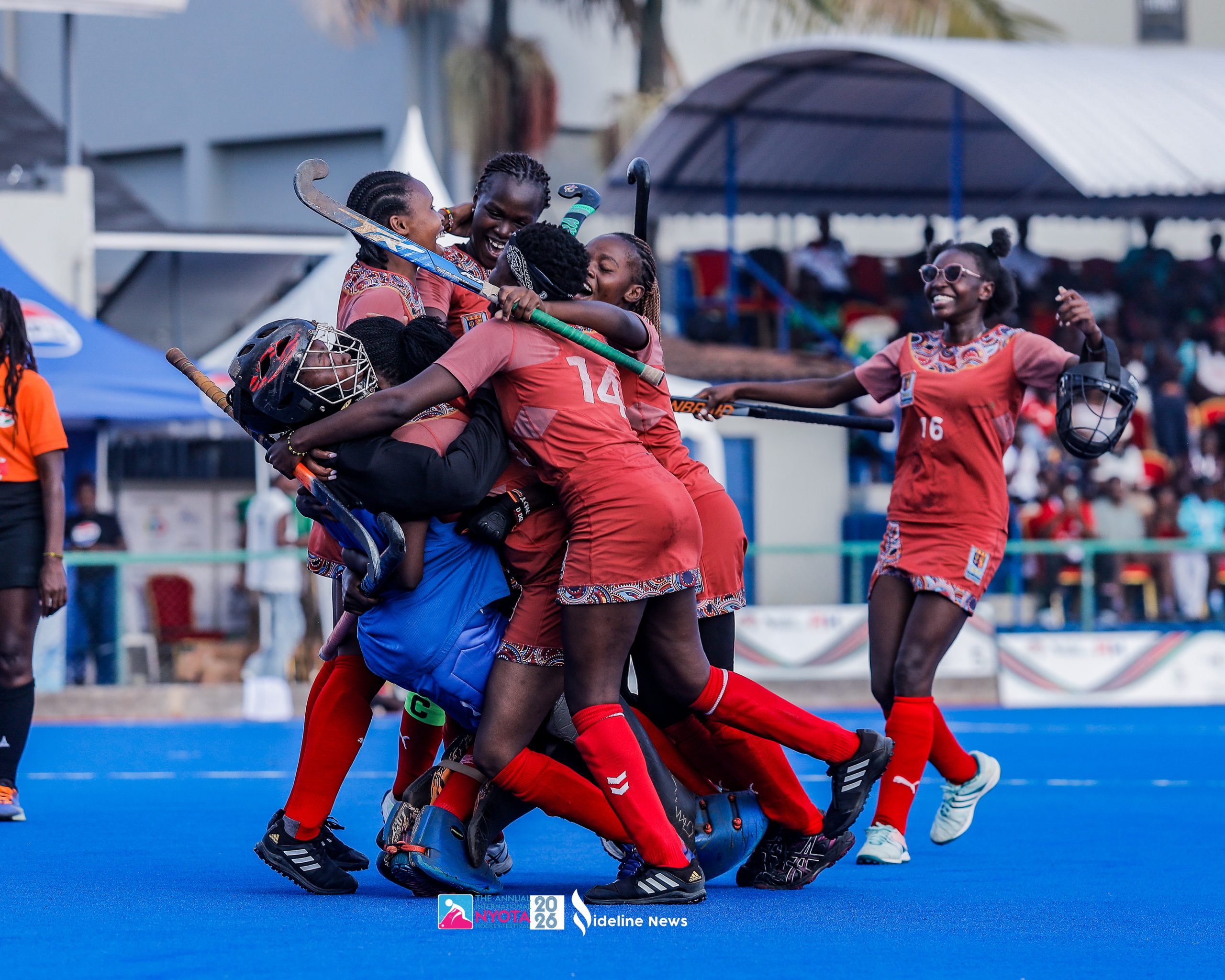 Strathmore A celebrate after winning in 8 seconds flicks against BHC Simah A, 0(2)-0(0)